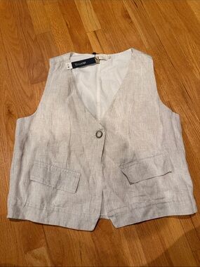 Touché Light Beige Linen-Blend V-Neck Vest Size Lagre